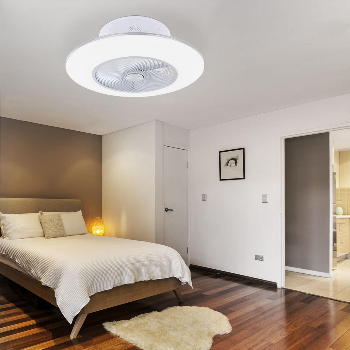 LED DECKENLEUCHTE Ventilator Weiß Opal - Weiß, Metall (58/58/22cm) - Globo Lighting