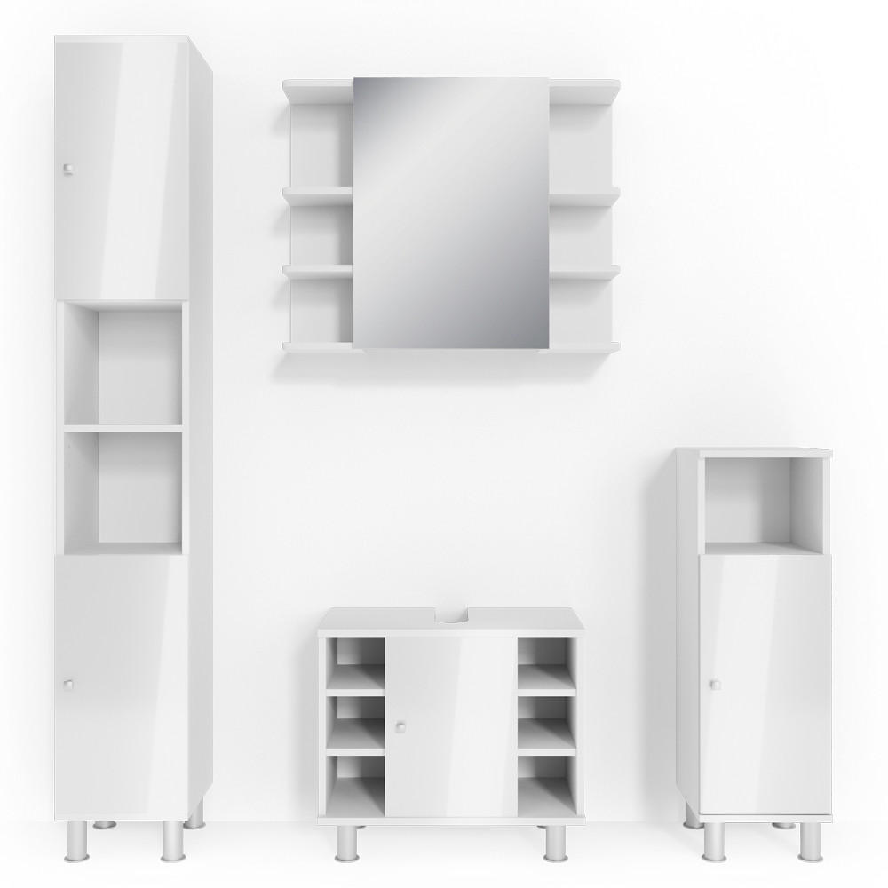 BADMÖBEL-SET Fynn Weiß Hochglanz 4 Teile - Weiß Hochglanz/Weiß, Holzwerkstoff (60/54/32cm) - Vicco