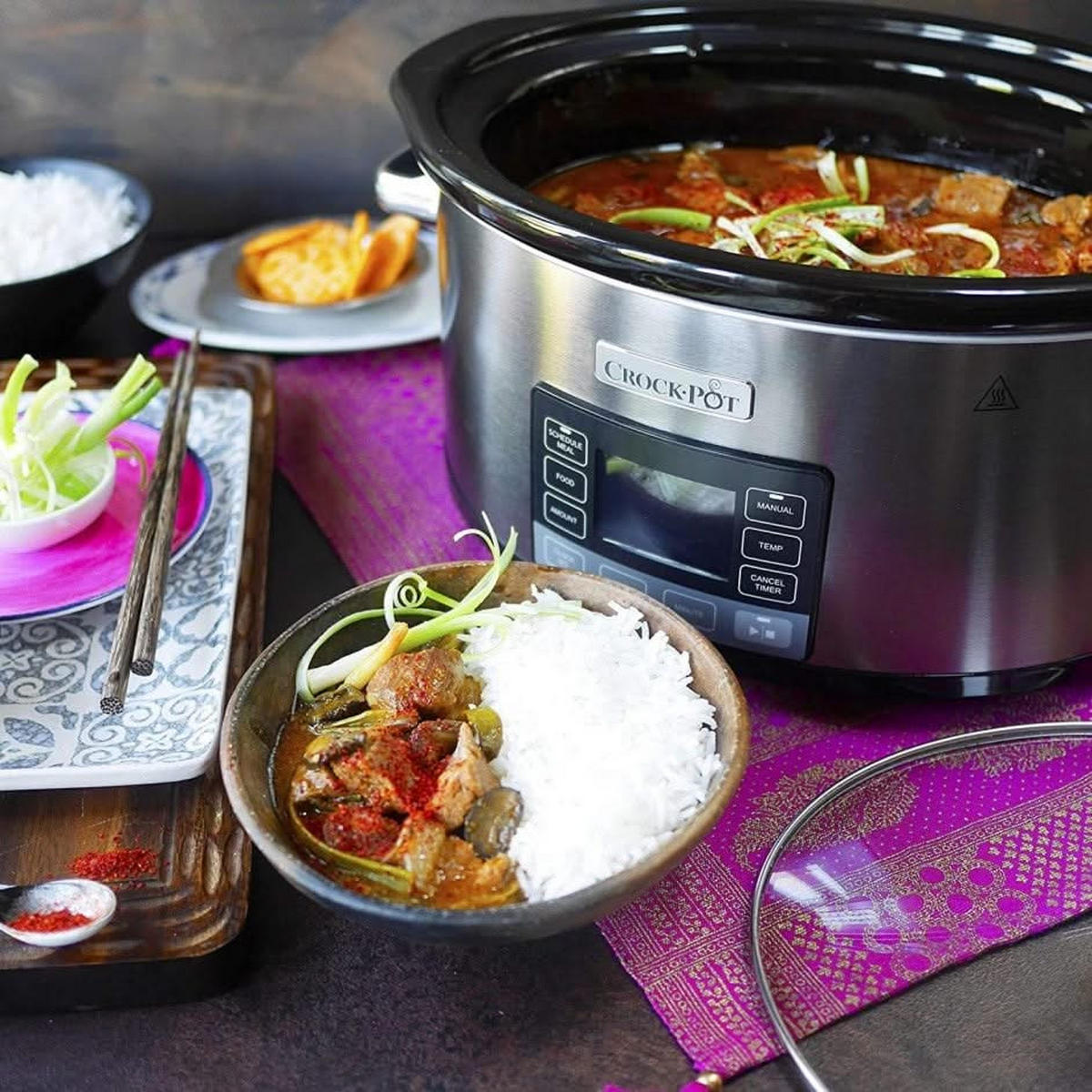 SCHONGARER Slowcooker - Zeitwahlfunktion - 5.6 Liter - CR066 - Silberfarben, Metall (5.6L)
