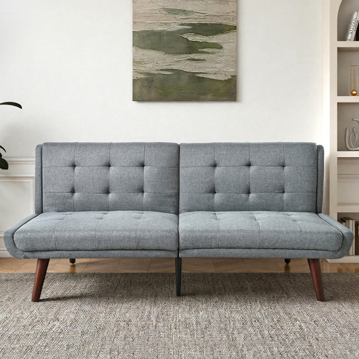 SCHLAFSOFA aus Leinen 146 cm in Grau mit 5-fach verstellbarer Rückenlehne - Grau, Textil (157/70/51cm) - Modfu