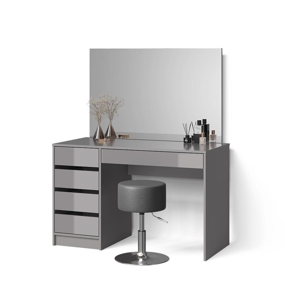 SCHMINKTISCH-SET Imola Grau 120 cm mit Hocker - Grau, Holzwerkstoff (120/75/55cm) - Livinity®