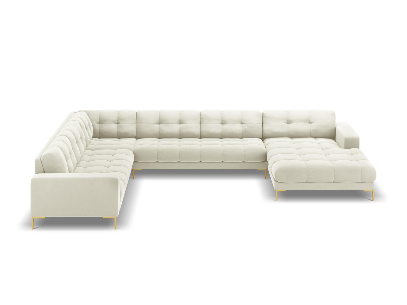 PANORAMASOFA links Mamaia aus Samt leichtes beige 7 Sitzplätze - Creme, Textil (256/75/327cm) - Micadoni