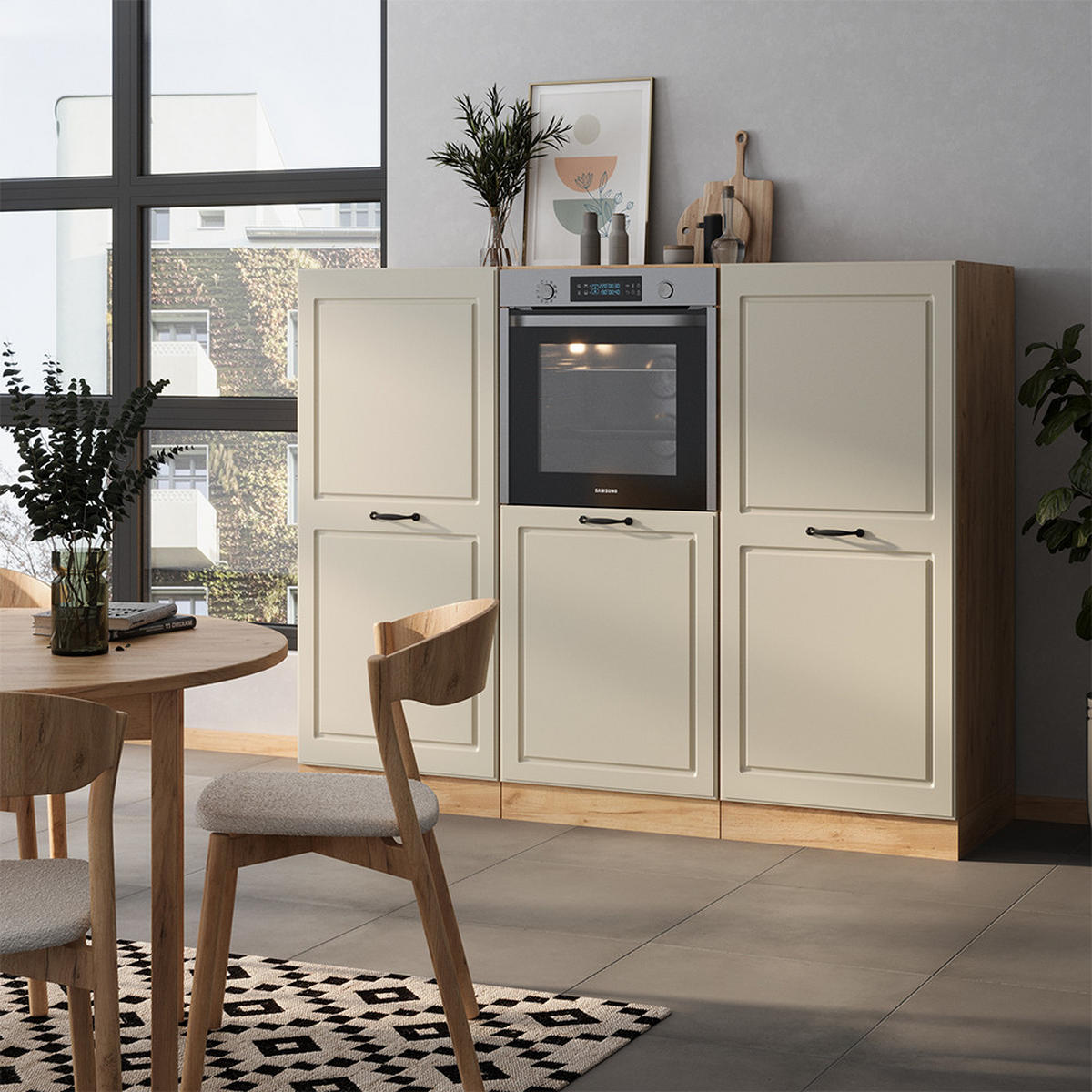 KÜCHENBLOCK R-Line, Sand Landhaus/Goldkraft Eiche, 180 cm ohne Arbeitsplatte - Honigeiche/Beige, Holzwerkstoff (180/143/46cm) - Vicco