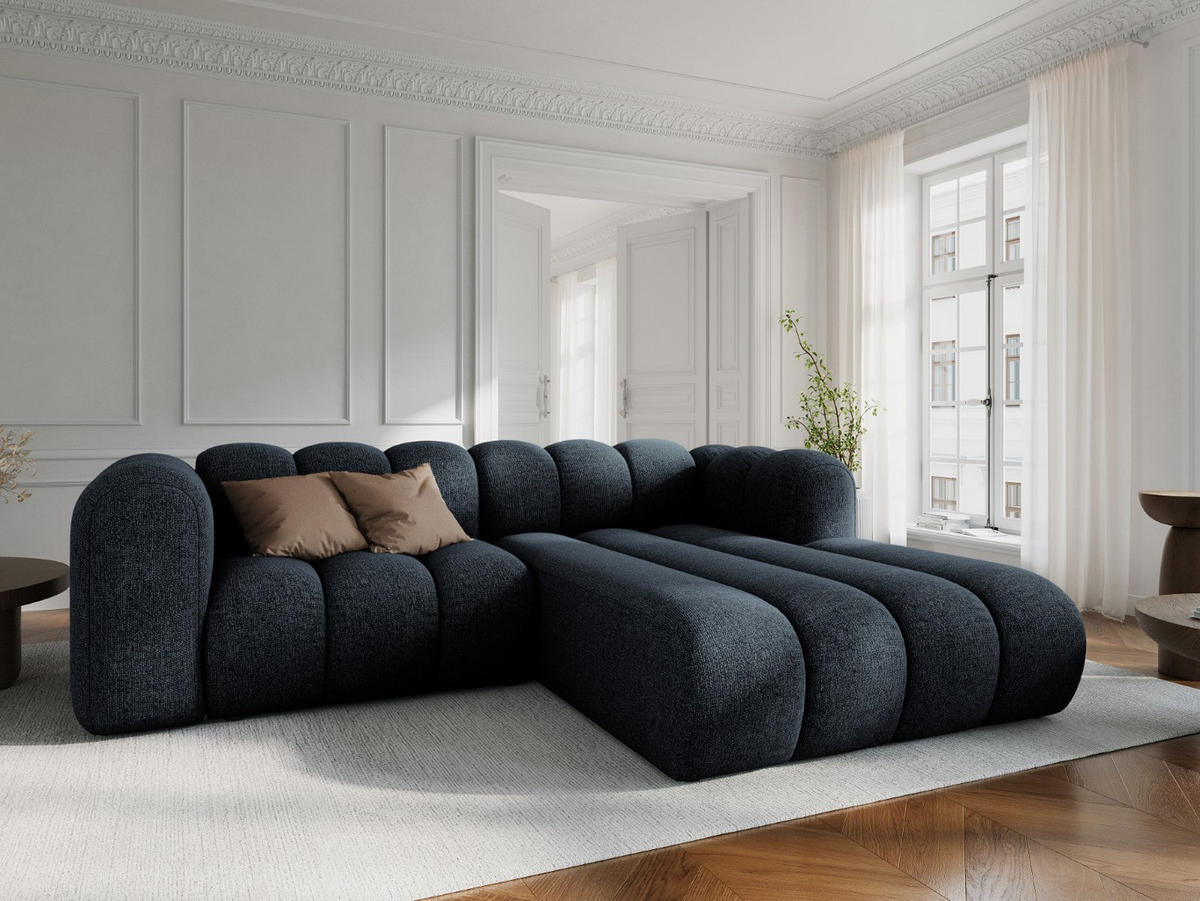 ECKSOFA modular rechts Lupine aus Chenille-Stoff königsblau 3 Sitzplätze - Dunkelblau, Textil (177/230cm) - Micadoni