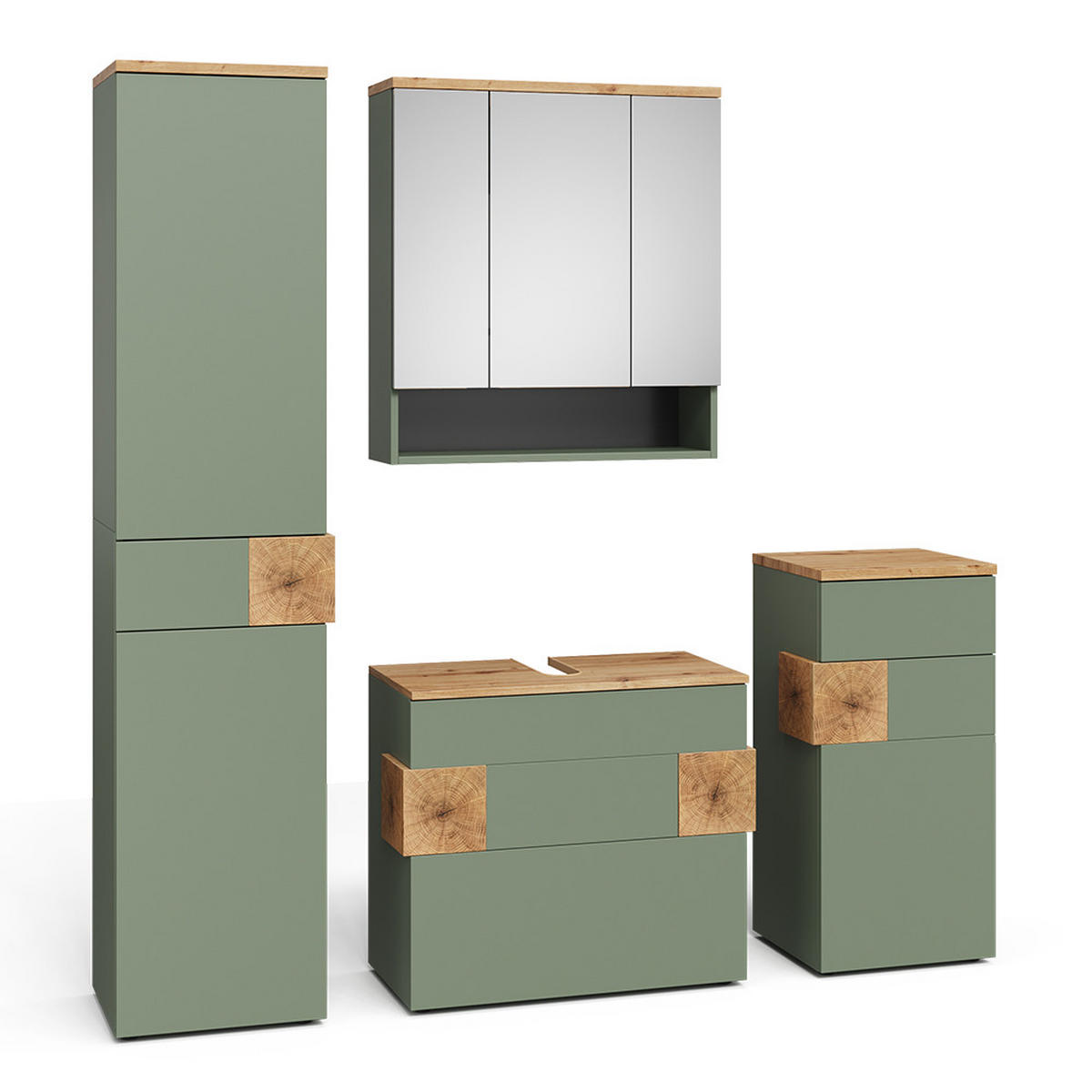 BADMÖBEL-SET Eden Grün 4 Teile - Grün, Holzwerkstoff (70/64.5/37cm) - Vicco