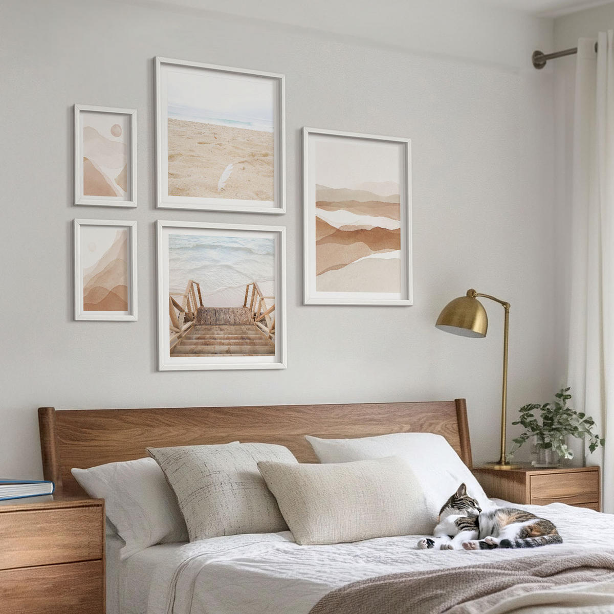 WANDBILDER 5er-Set - 50x50 cm & 20x30 cm & 40x60 cm Weißer Rahmen - Abstrakte braune Landschaften - Weiß, Kunststoff (40/60cm) - ArtPrintCave