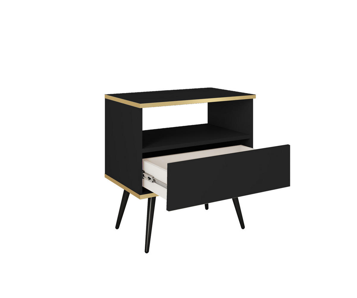 NACHTTISCH Schwarz - S-54, Hochglanz, Schubladen Push-to-Open 54x39x59 cm Schwarz/Schwarz - Schwarz, Holzwerkstoff/Kunststoff (54/59/39cm) - DomoHome