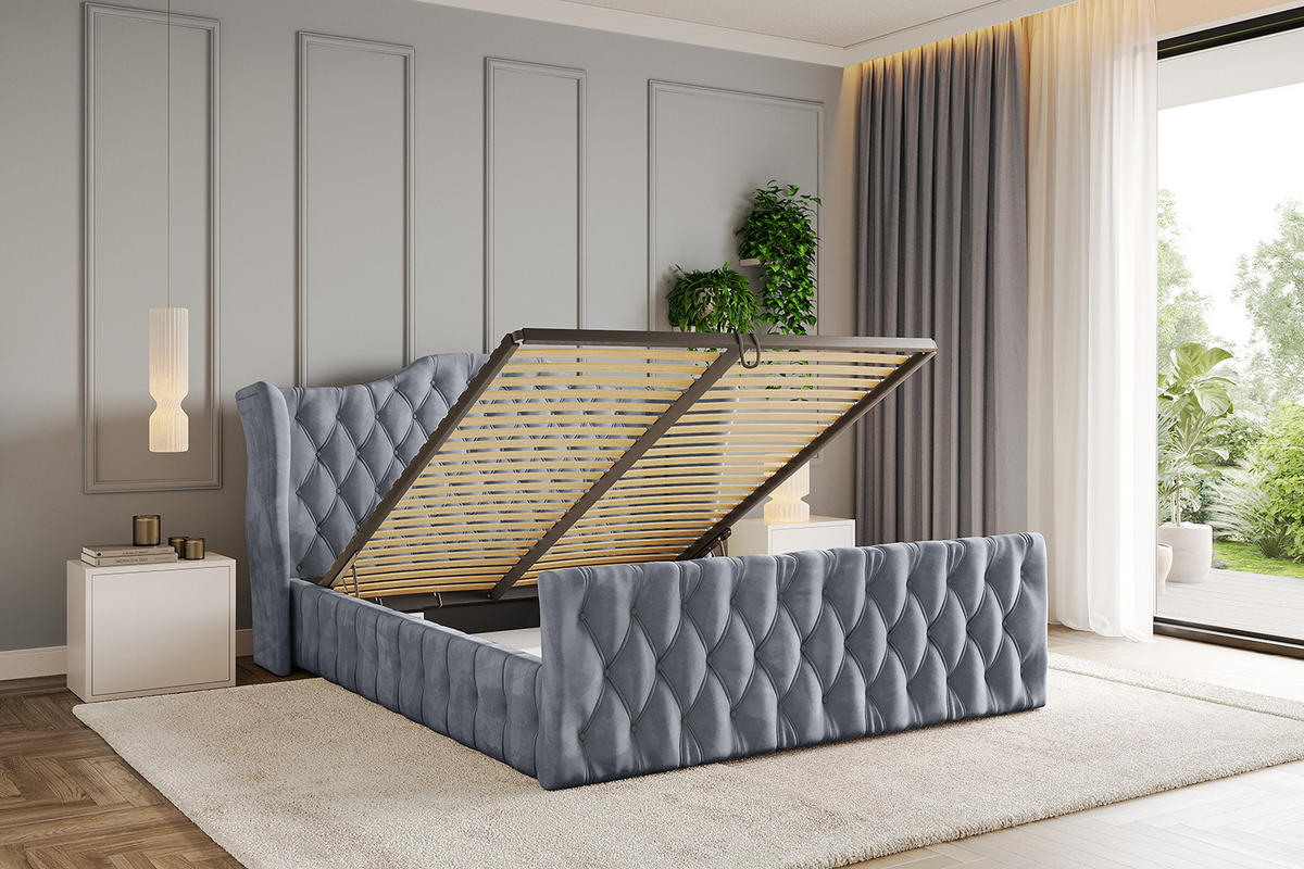 POLSTERBETT mit Bettkasten, Fußteil und Lattenrost, Boxbett ohne Matratze - MODY-Z 180x200 Grau - Grau, Holzwerkstoff/Textil (180/200cm) - ALTDECOR