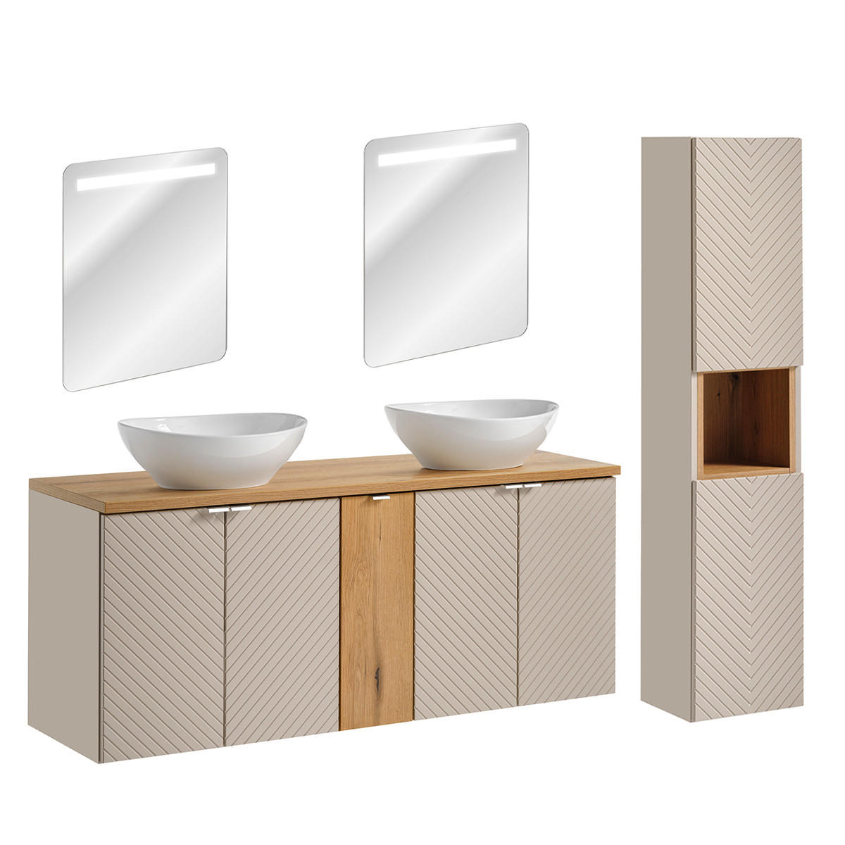 BADMÖBEL 140cm Manoa 2er-Set Kaschmir - Holz - Beige, Holzwerkstoff (140/59/40cm) - Petits-meubles