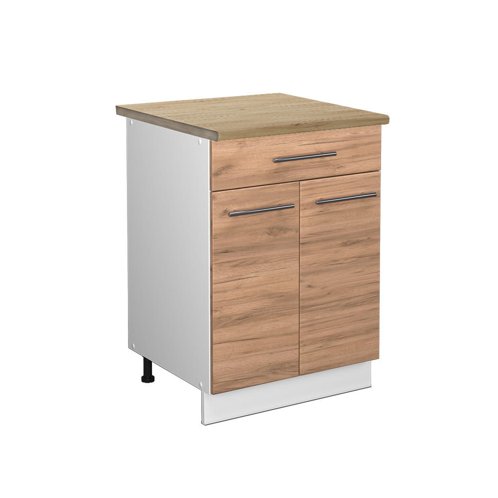KÖKSUNDERSKÅP Fame-Line Goldkraft ek 60 cm med låda, AP ek Honungsek, Vit 82/60/60 cm