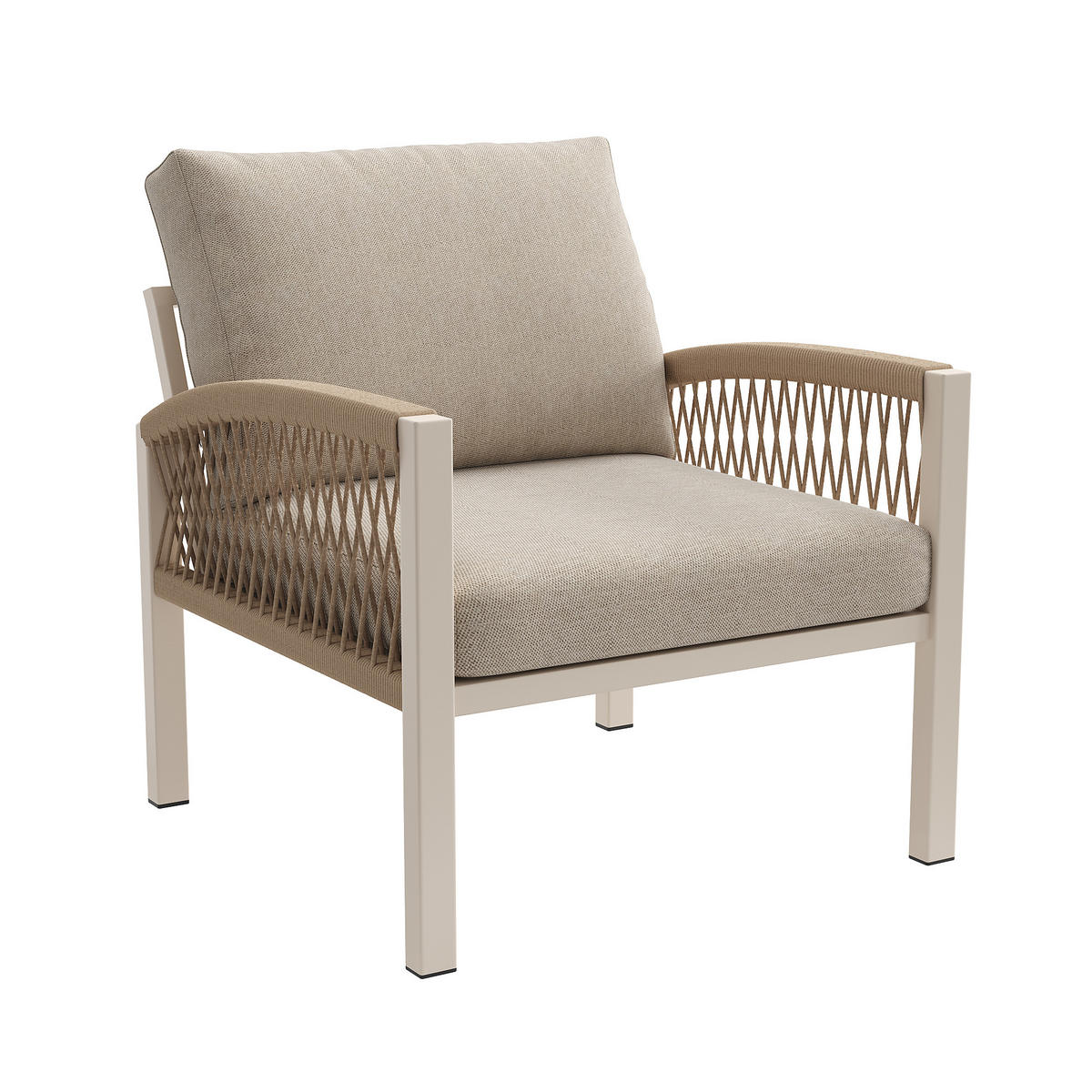 GARTENSETS aus Eisen 173.5x65x62.5cm Beige mit Holzoptik-Glasplatte - Beige, Metall - Modfu