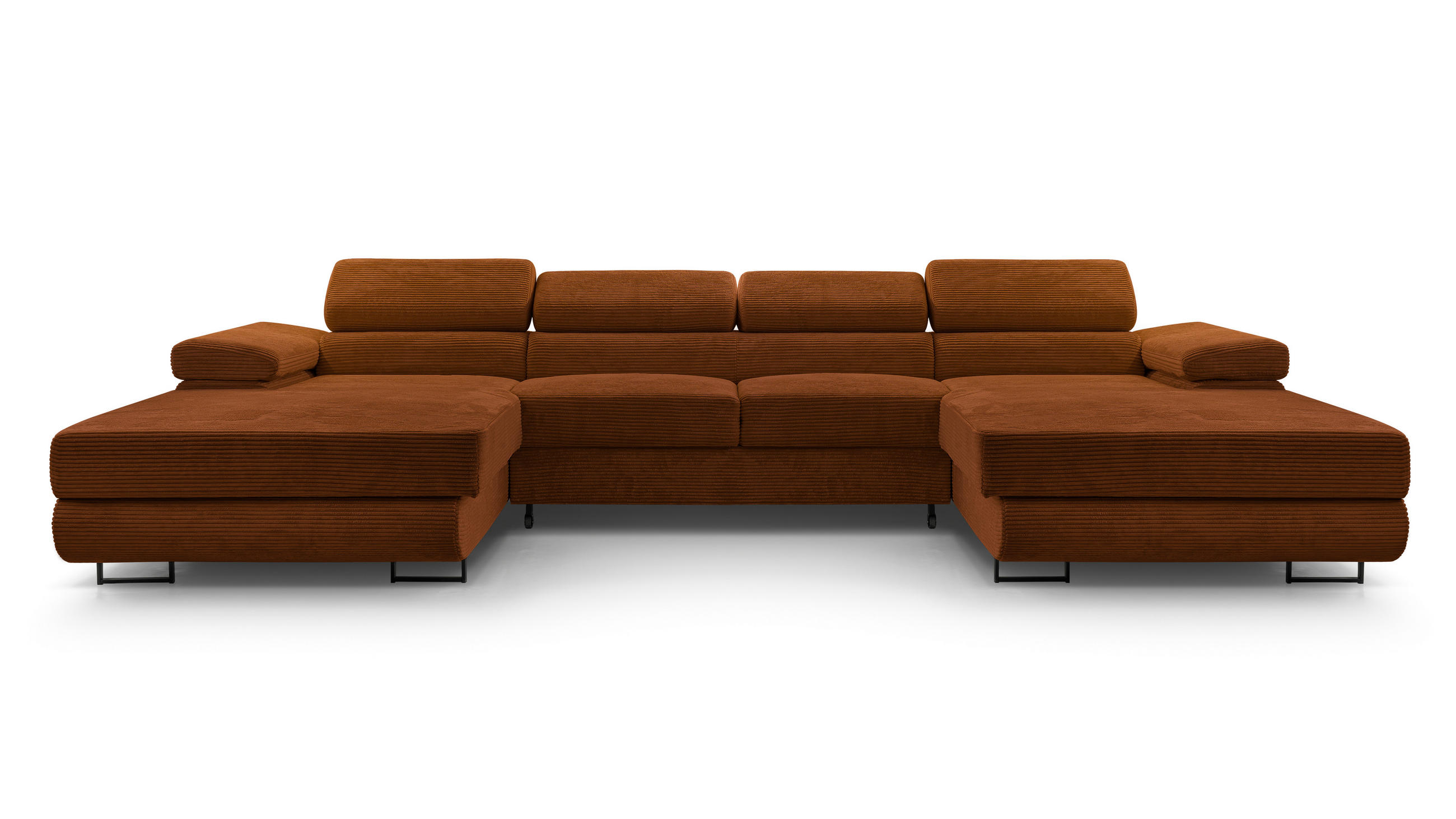 WOHNLANDSCHAFT Arborio Ziegelrot 352/202/90 cm mit Schlaffunktion - Schwarz/Orange, Textil/Metall (352/90/202cm) - AX Living