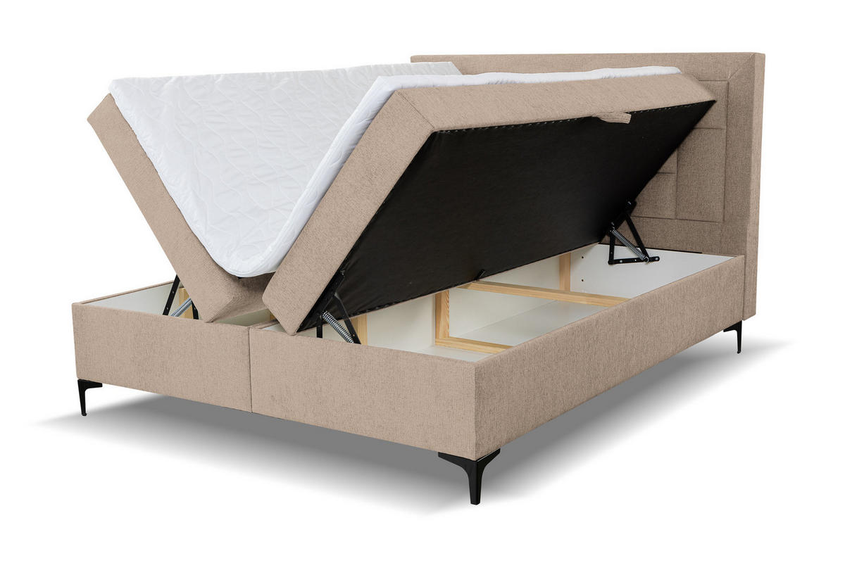 BOXBETT VENEZIA mit 2 Bettkästen, Maße: 140x200 cm, Farbe: Hellbraun , Velourstoff, mit Bonell-Matratze inkl. Topper - Hellbraun, Holz/Kunststoff (140/200cm) - VENASI MÖBEL
