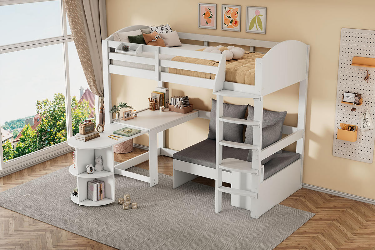 VYVÝŠENÁ POSTEL 90/200 cm v bílé barvě s výsuvným stolem - bílá, dřevo/kompozitní dřevo (90/200cm) - CHICFURN