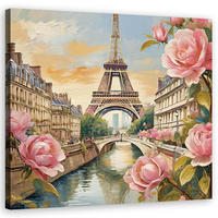 WANDBILD paris eiffelturm blumen rosen - Pink, Textil (50/50cm) - Feeby