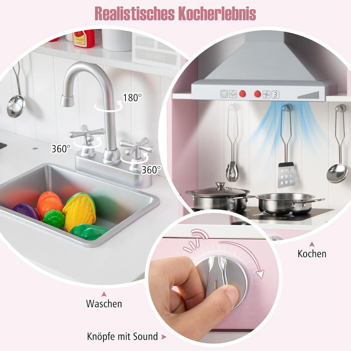 KINDERKÜCHE Pink - Pink, Kunststoff (29/101/71cm) - COSTWAY