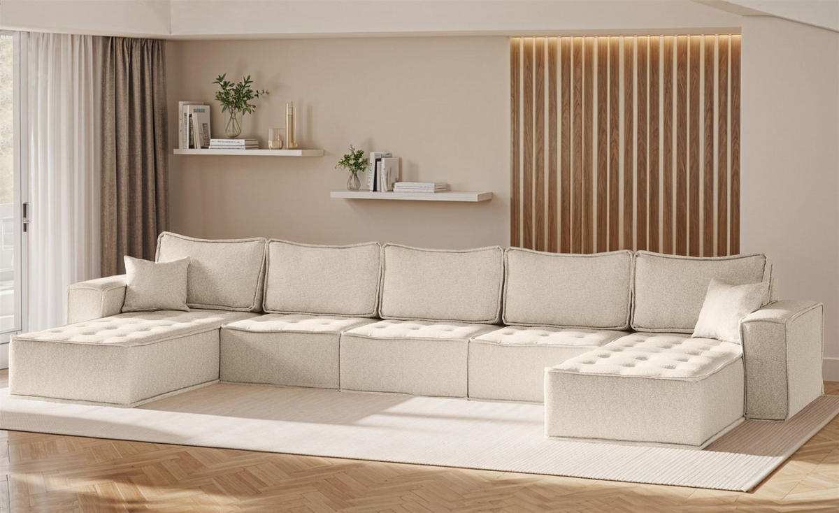 WOHNLANDSCHAFT Sande In Raven - Creme, Holzwerkstoff/Textil (452/85/192cm) - Fun Möbel