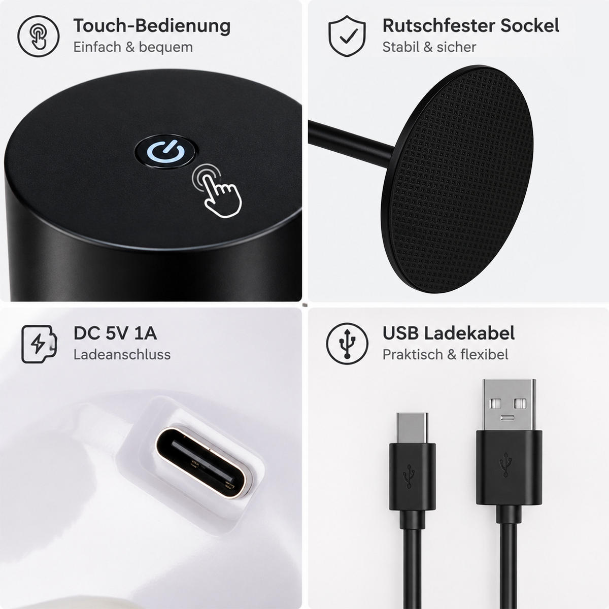 LED SVJETILJKA STOLNA Myvnal 7.5/7.5/19.4 CM - crna, metal/plastika (7.5/7.5/19.4cm) - ZMH