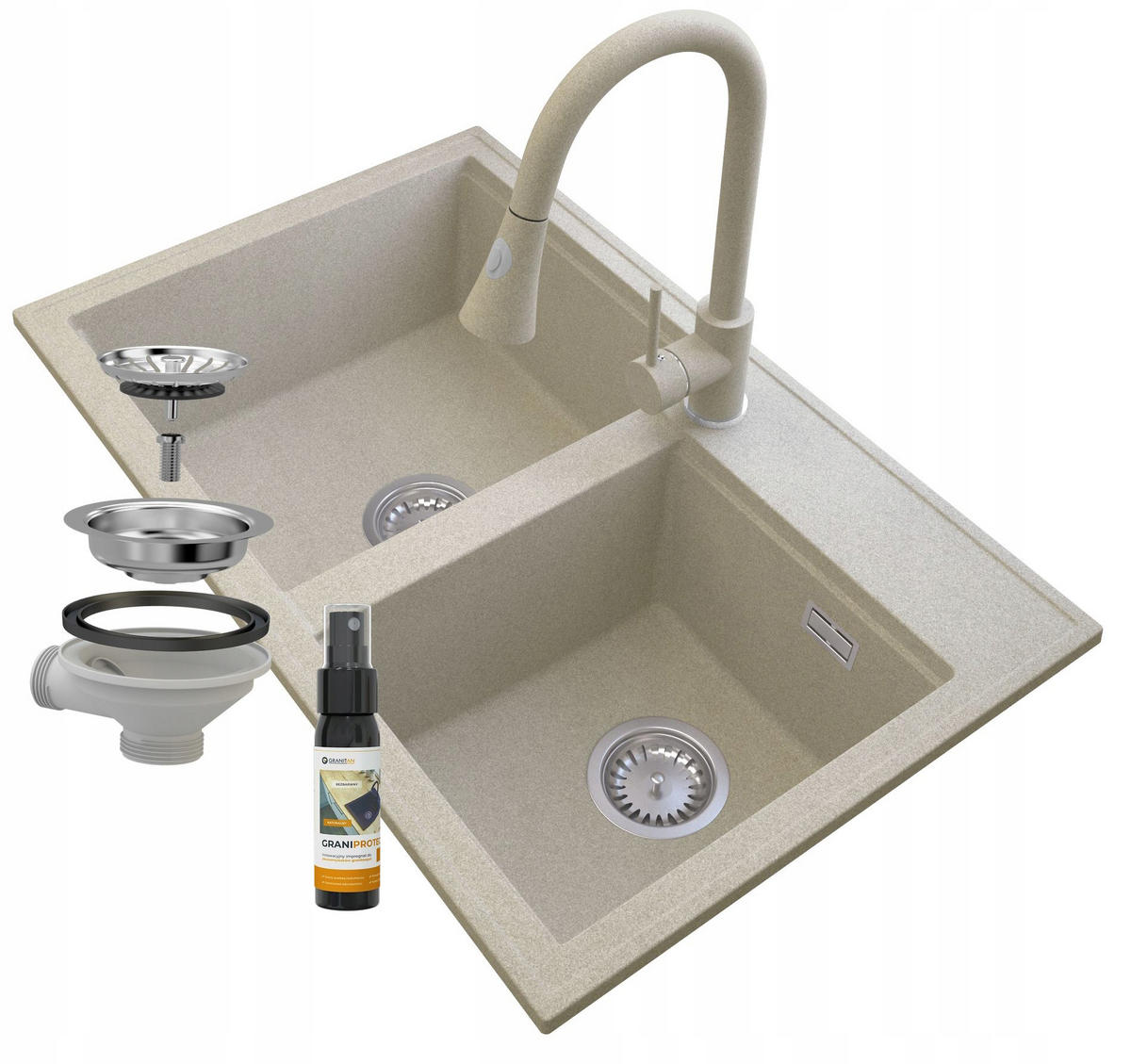 GRANITSPÜLE Hektor mit Küchenarmatur - Beige, Kunststoff/Stein (80/50/20cm) - Granitan
