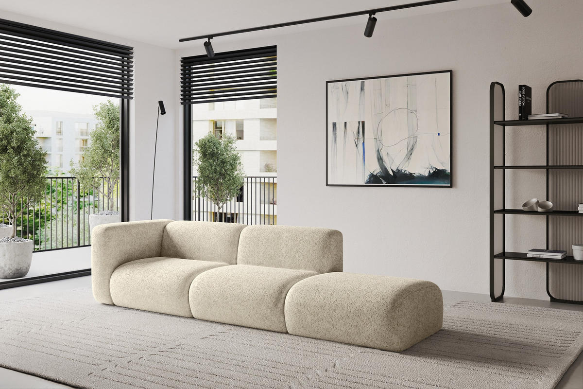 SOFA Ottomane Links MIRA-S3 296x89x70 Creme Velours - Creme/Schwarz, Holzwerkstoff/Kunststoff (296/70/89cm) - ALTDECOR