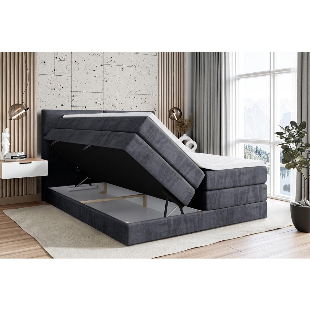 Thumbnail - Altdecor Boxspringbett, Dunkelgrau, Holzwerkstoff, Höhe ca. 20 cm, 200x200 cm, Schlafzimmer, Betten, Boxspringbetten