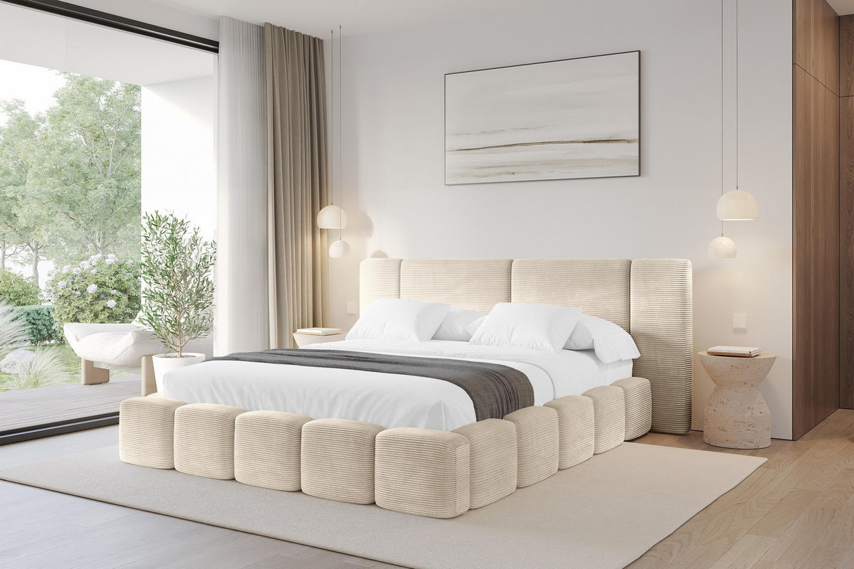 POLSTERBETT mit Bettkasten und Lattenrost, Bett mit Matratze H3/H4 - NILO 140x200 Beige - Creme, Holzwerkstoff/Textil (140/200cm) - ALTDECOR