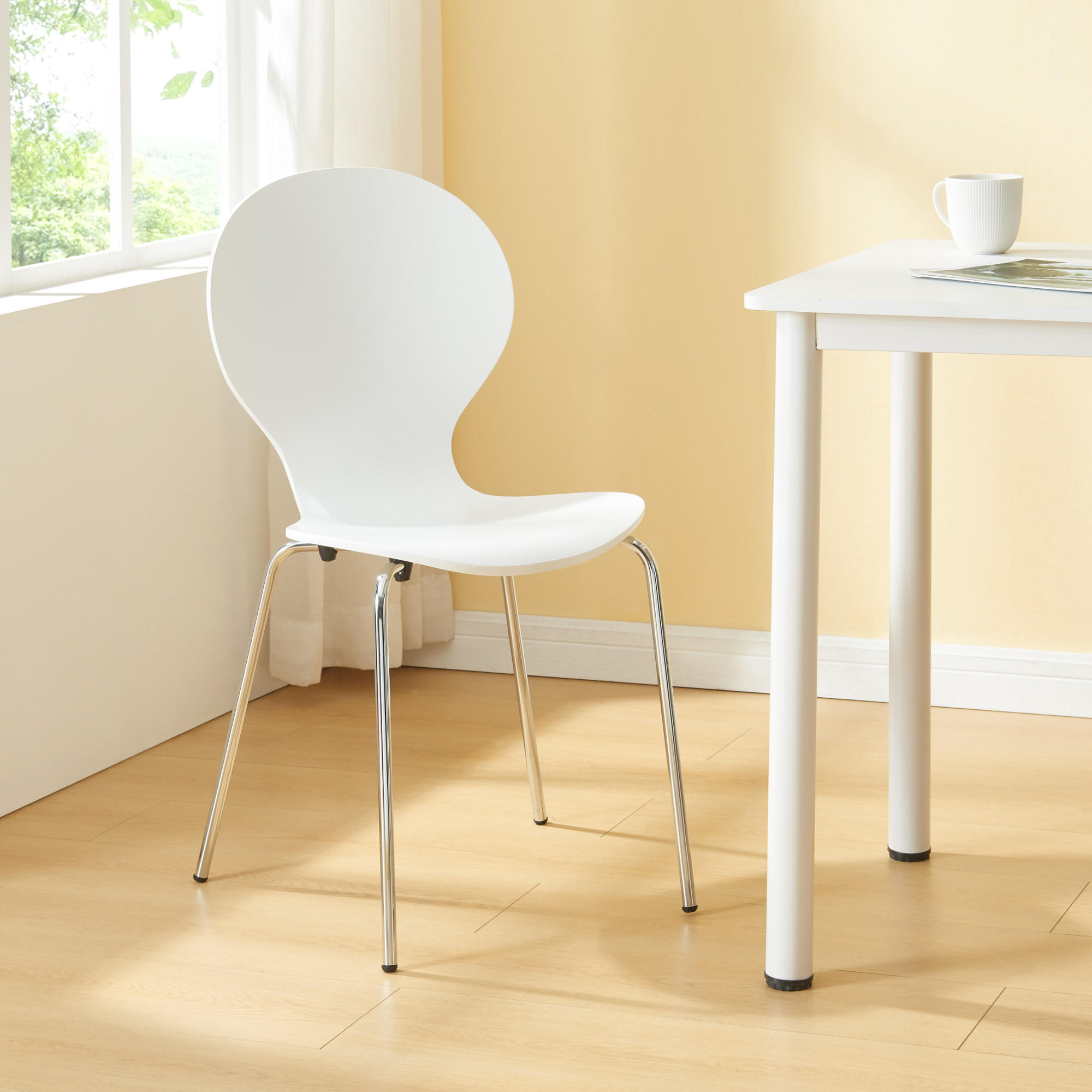 Thumbnail - [en.casa] Esszimmerstuhl-Set, Weiß, Chrom, Holz, Metall, Teilmassiv,Birke, 4-Sitzer, 48x85x50 cm, Esszimmer, Stühle, Ess...