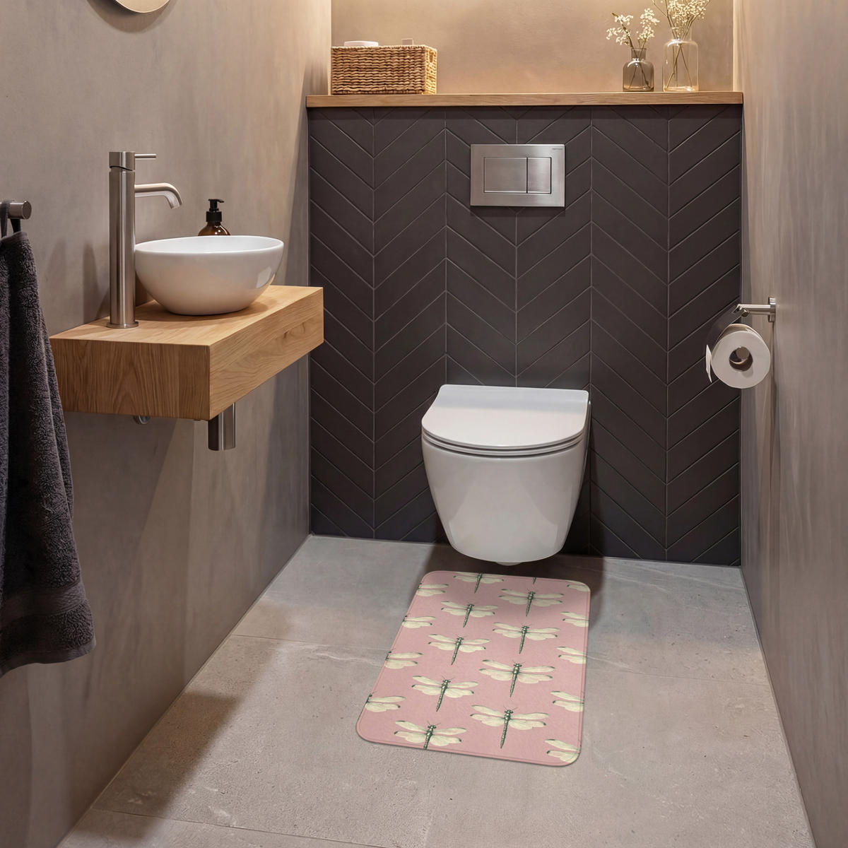 PREDLOŽKA PRED WC Zvončeky - vzor - ružová 40x60 cm - ružová, textil/plast (40/1cm) - OnlyWow