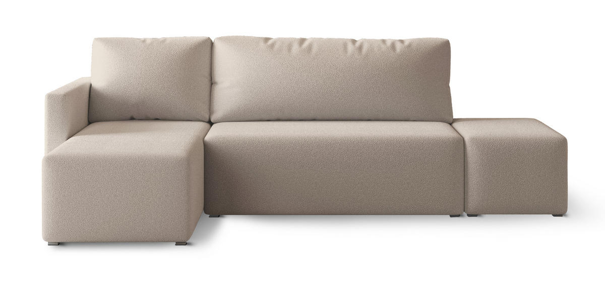 ECKSOFA VELOTTI L-S Beige Boucle-Stoff mit Schlaffunktion - Beige, Holz (261/143cm) - MASSENO