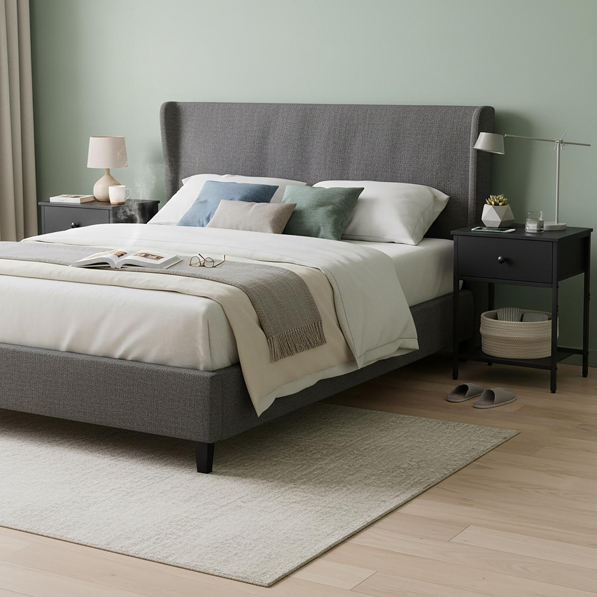 2XNACHTTISCH - Schwarz, Holzwerkstoff/Textil (40/55/30cm) - Relaxdays