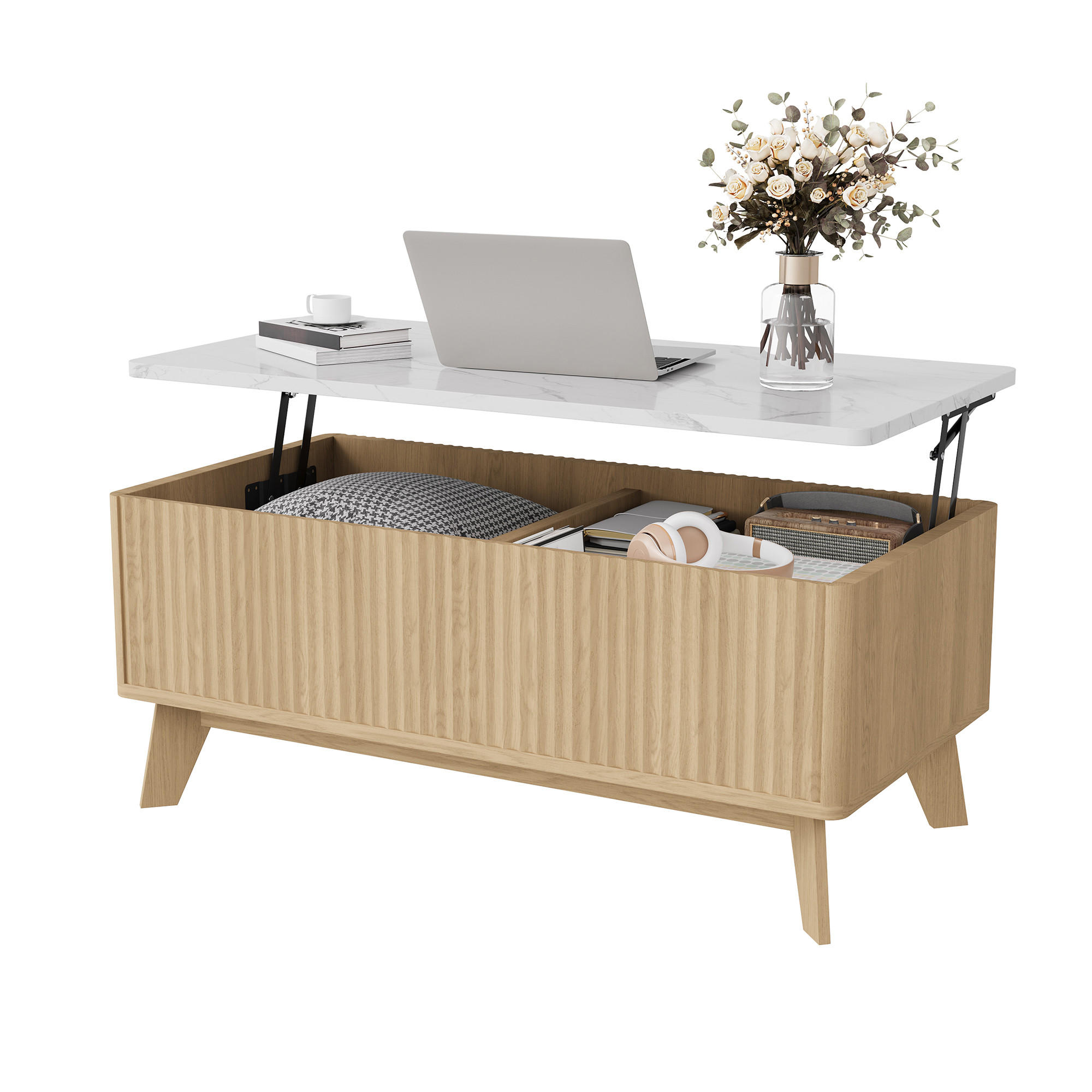 COUCHTISCH HOLZOPTIK klappbar mit verstecktem Aufbewahrungsfach - Eichefarben, Holz (105/32/42cm) - SHOPENTRA