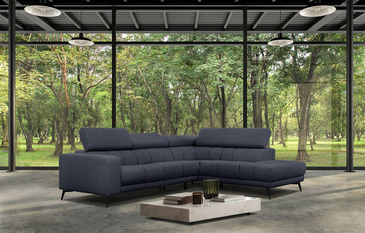 ECKSOFA MORELLO 5-Sitzer, dunkelblau - Schwarz/Dunkelblau, Holzwerkstoff/Textil (287/228cm) - Courtois Laville