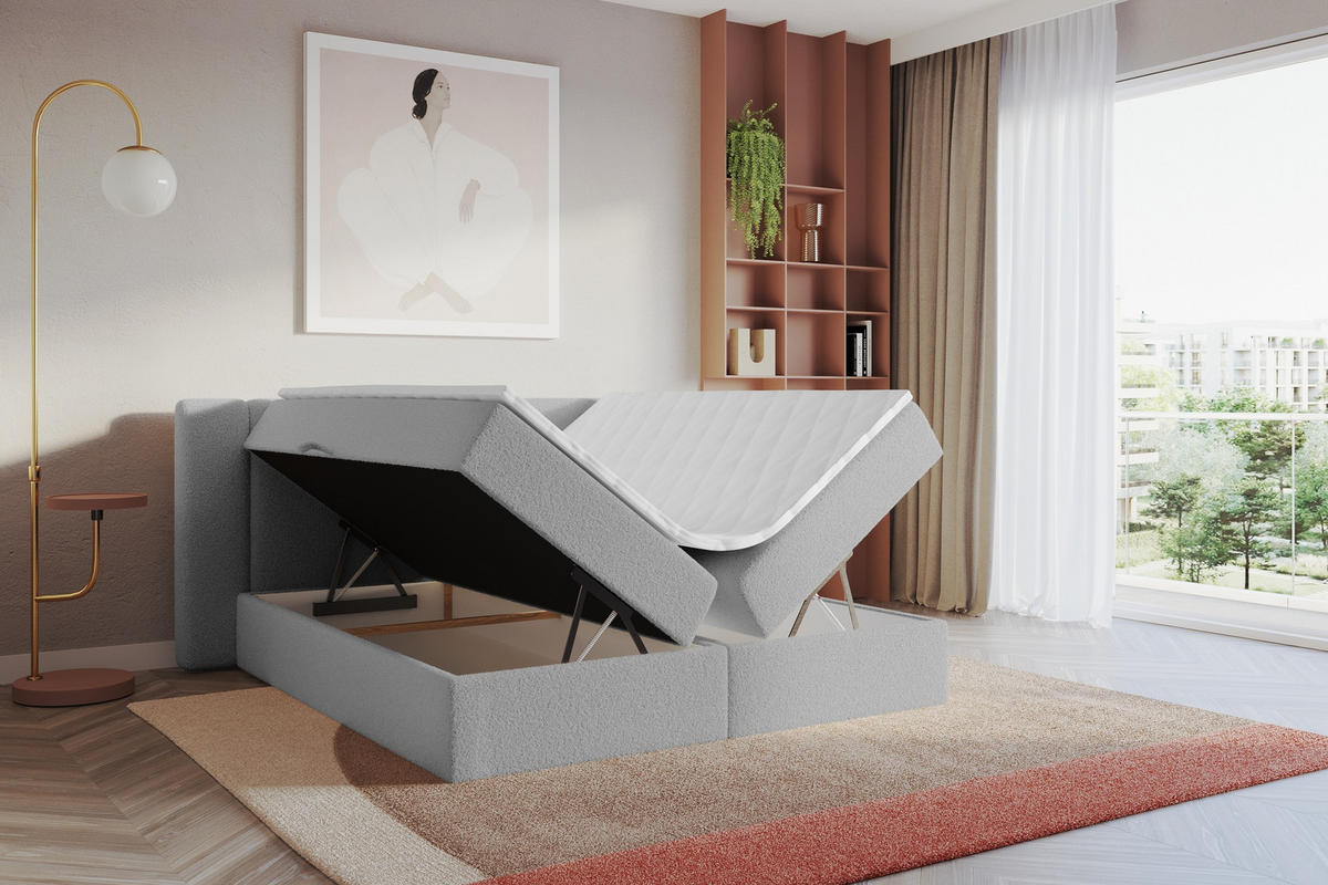 BOXBETT mit Matratze H3 - EVON - 140x200 cm Hellgrau - Hellgrau, Holzwerkstoff (140/200cm) - ALTDECOR