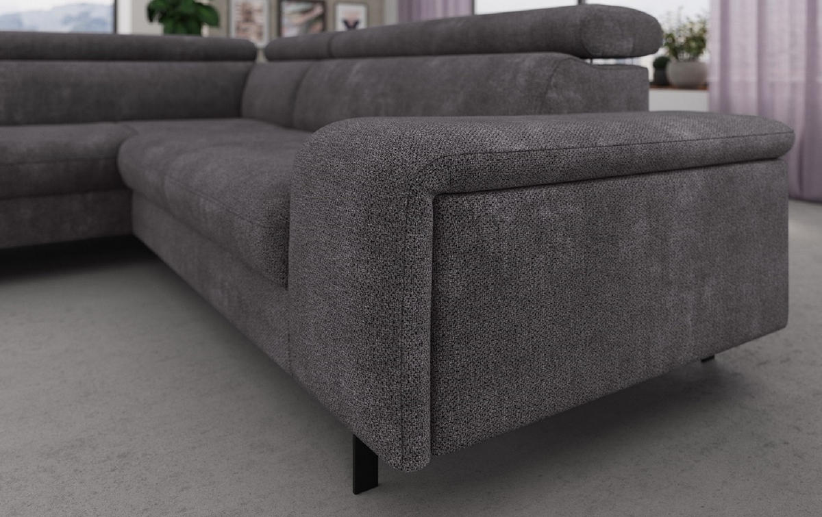 ECKSOFA mit Schlaffunktion und Bettkasten - Schwarz/Graphitfarben, Kunststoff/Textil (262/215cm) - Cotta
