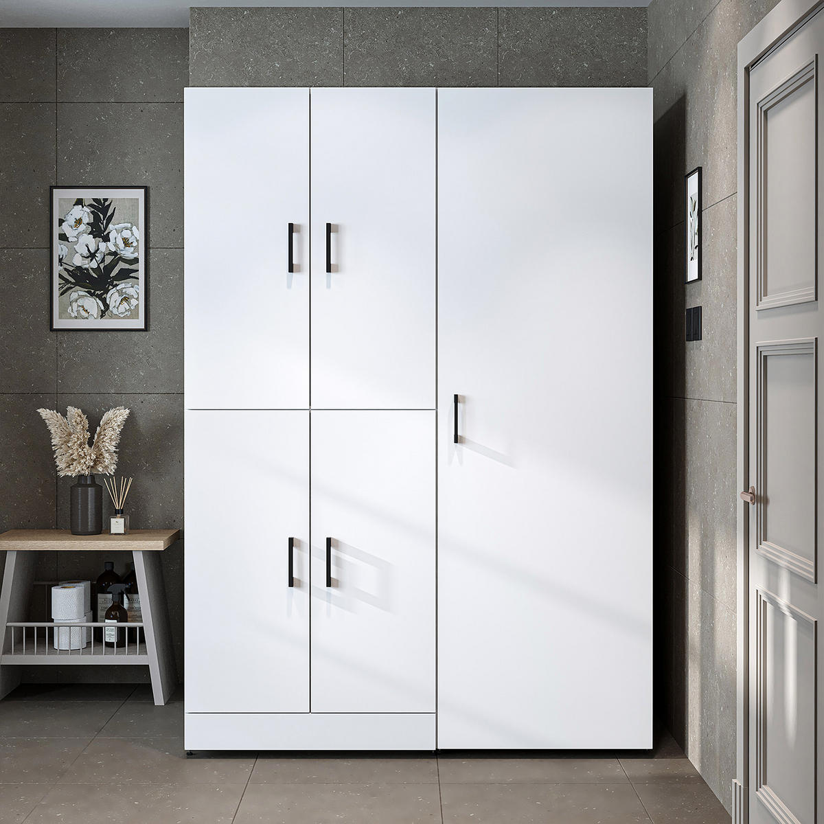 WASCHMASCHINENSCHRANK DORA-I 130cm Breit, 186cm Hoch - Weiß, Holzwerkstoff (130/186/73.8cm)