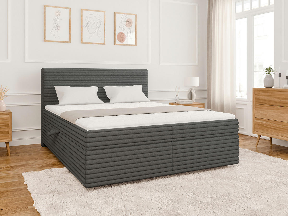 BOXBETT Roma 160/200 cm Dunkelgrau Plüschcord - Dunkelgrau/Schwarz, Holz/Kunststoff (160/200cm) - S-Style Möbel