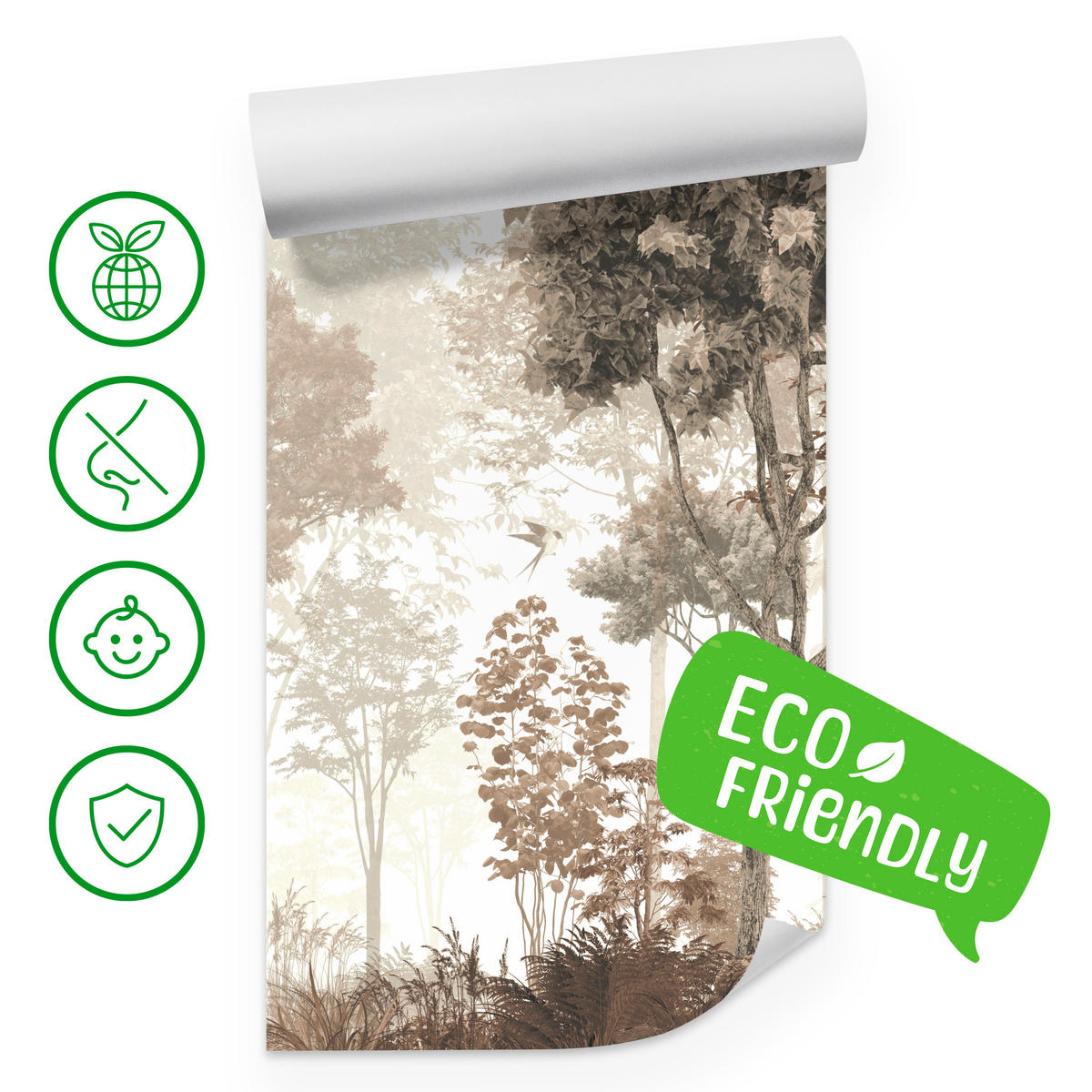 FOTOTAPETE für Esszimmer Vintage Wald Bäume Hirsche 500x350 - Gelb/Beige, Papier (500/350cm) - Muralo