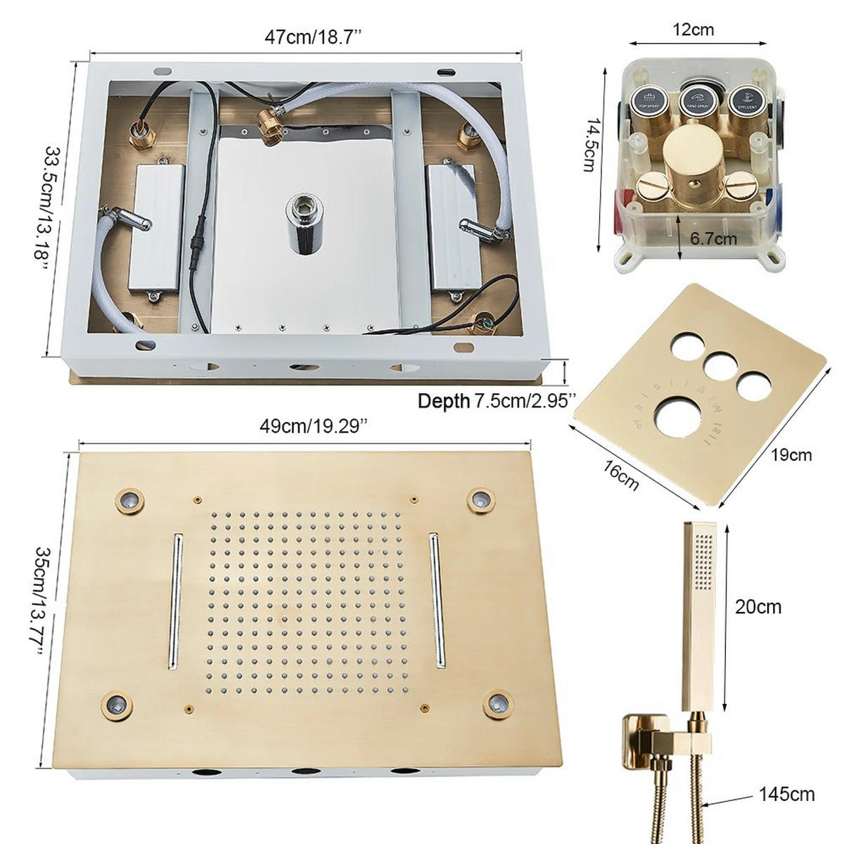 DUSCHSYSTEM Thermostat LED Gebürstetes, Gold - Goldfarben, Metall (49/165/35cm) - Kaket