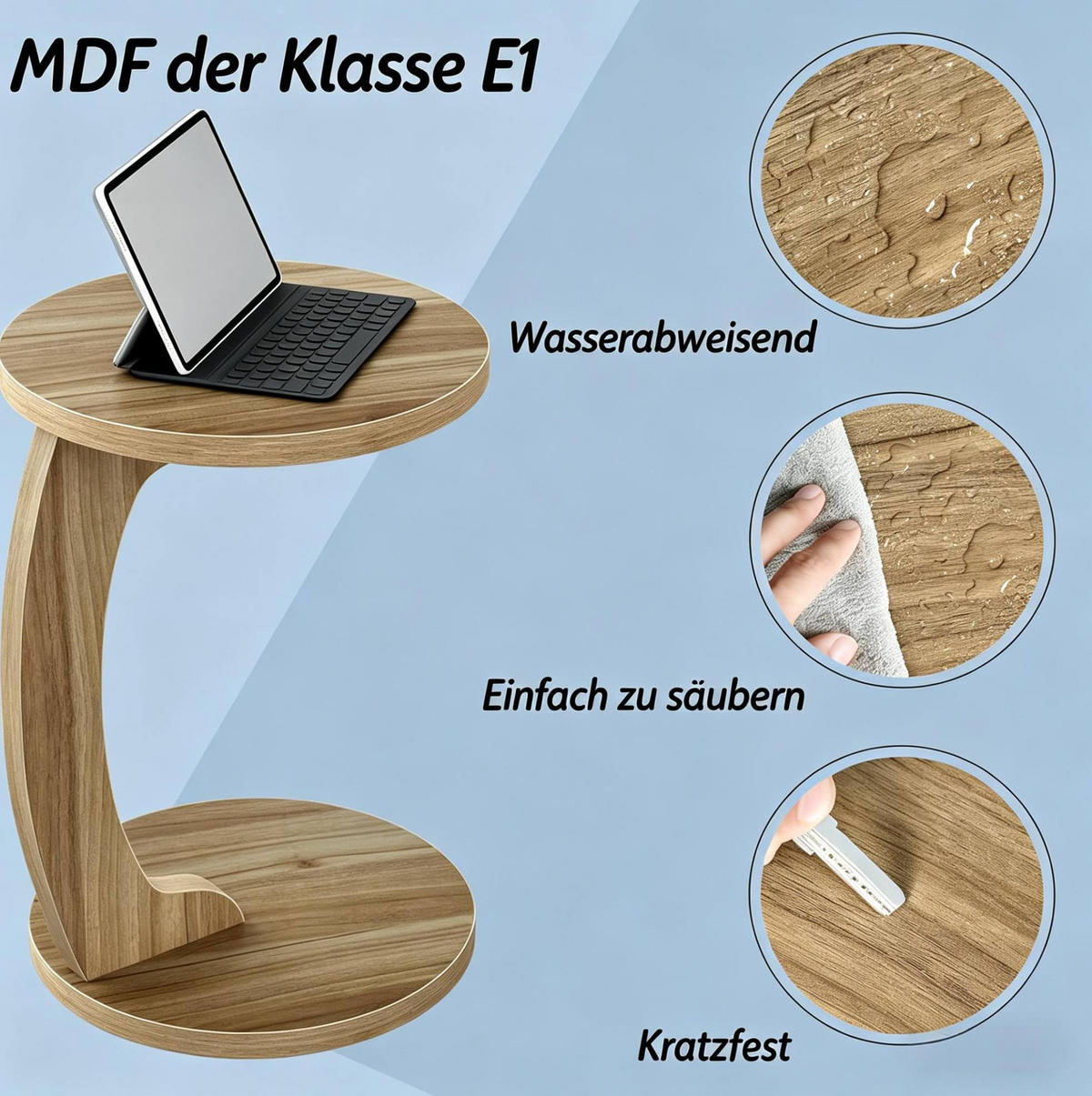 BEISTELLTISCH 38/55 cm in Eichefarben C-förmig aus MDF - Naturfarben, Holzwerkstoff (38/38/56cm) - Flora Grace