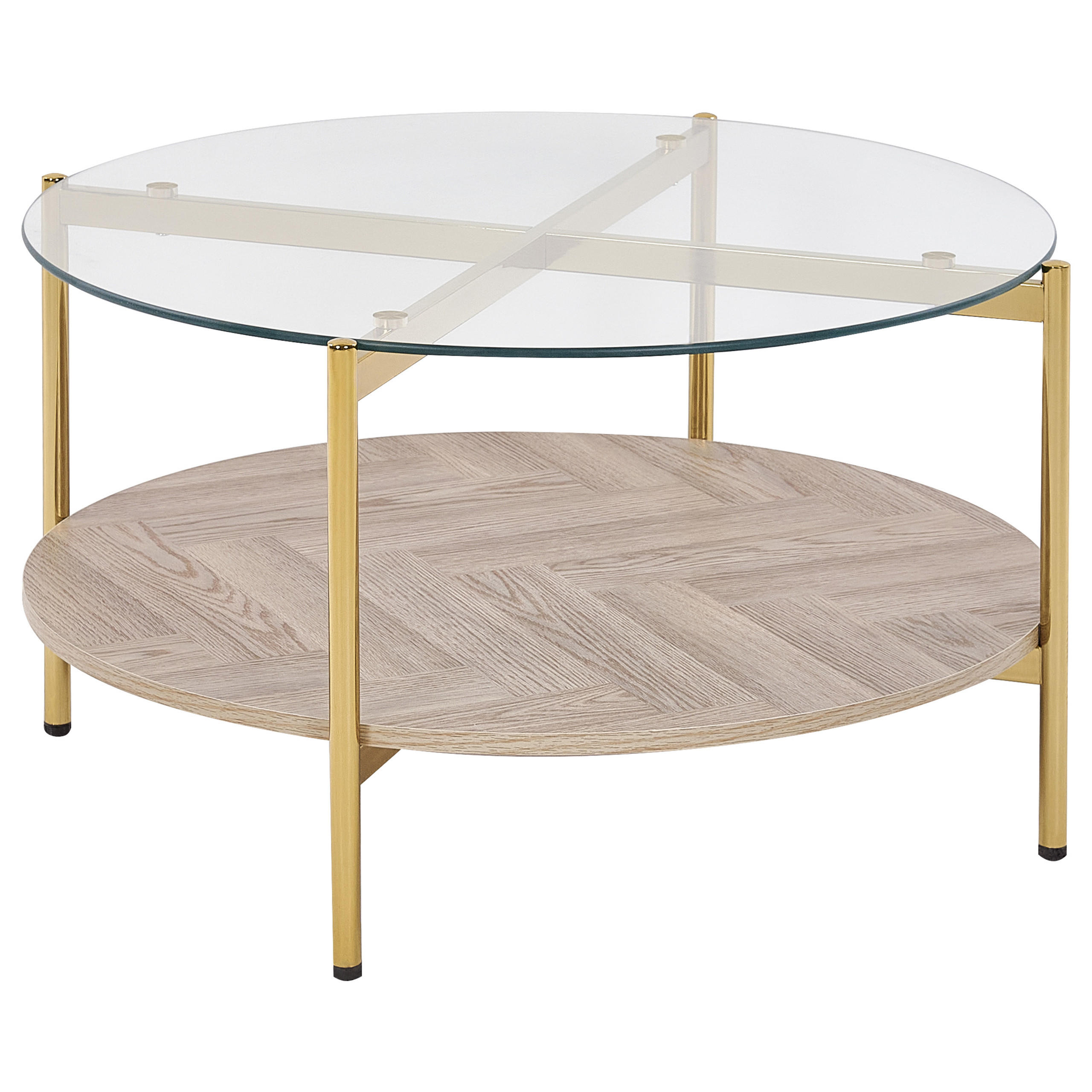 COUCHTISCH Gold/Heller Holzfarbton Lovell - Hellbraun/Goldfarben, Glas/Holzwerkstoff (80/80/45cm) - Beliani