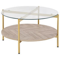 COUCHTISCH Gold/Heller Holzfarbton Lovell - Hellbraun/Goldfarben, Glas/Holzwerkstoff (80/80/45cm) - Beliani