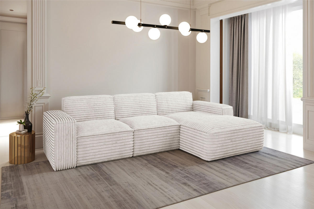 ECKSOFA L-Form Siena Stoff Velo Ecru Rechts - Ecru, Holz/Kunststoff (266/165cm) - Kaiser Möbel