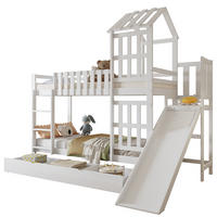 ETAGENBETT 90/200 cm Weiß mit 1 Schublade auf Rollen, Rutsche, Dach und Fenster - Weiß, Holz (90/200cm) - Oxeza