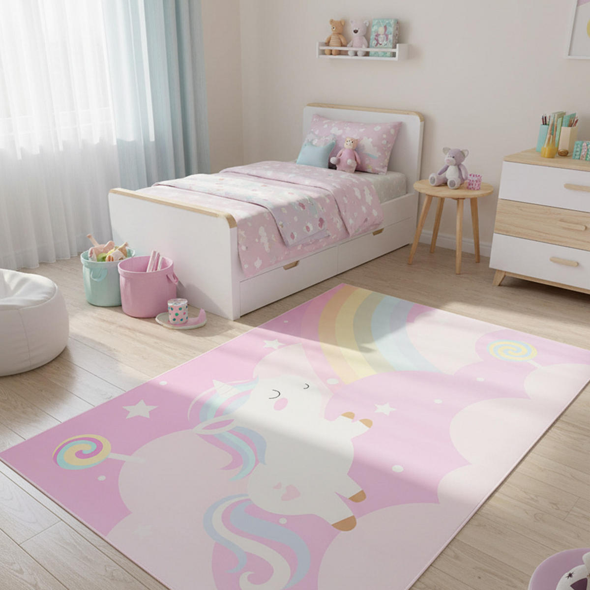 KINDERTEPPICH Bambini Vola Mazovia 80x150cm Rosa Einhorn Kurzflor - Pink, Textil (80/150cm) - Mazovia