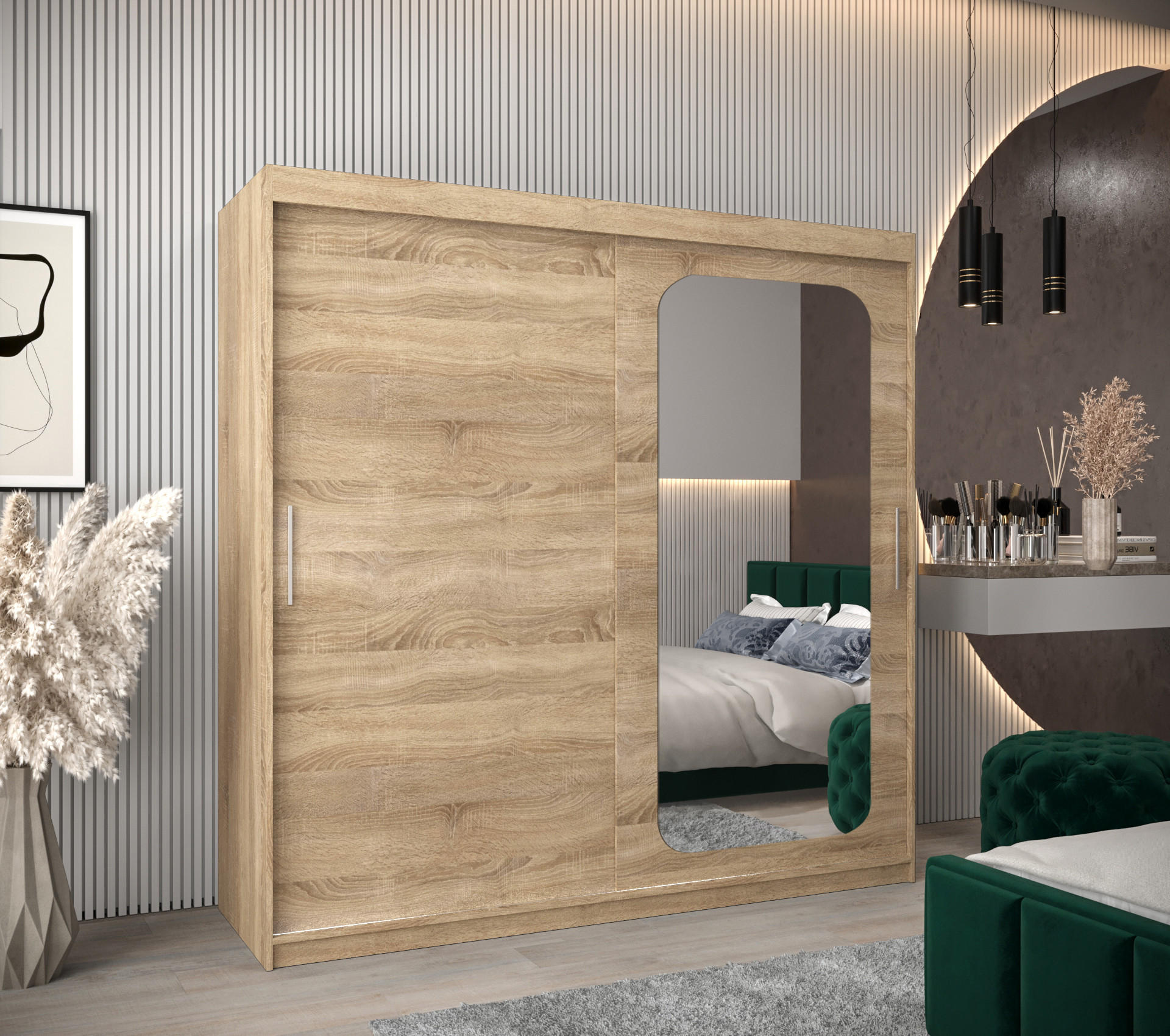 SCHWEBETÜRENSCHRANK 200/200/62 2-türig - Silberfarben/Sonoma Eiche, Holz/Kunststoff (200/200/62cm) - MÖBEL KRYSPOL
