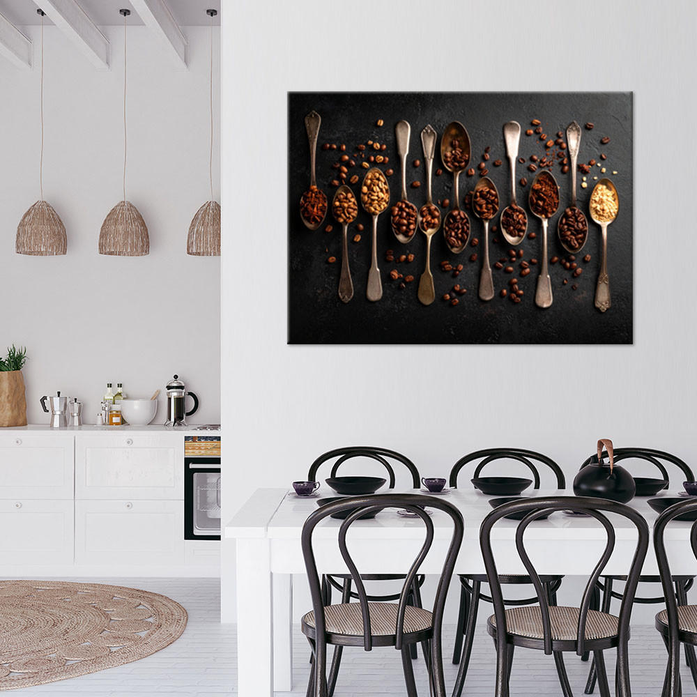 LEINWANDBILD Kaffeebohnen Löffel 120x80cm - Braun, Textil (120/80cm) - Feeby