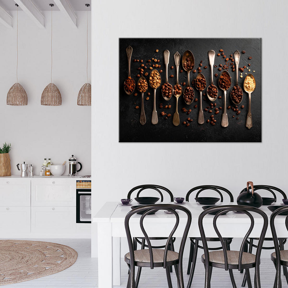 LEINWANDBILD Kaffeebohnen Löffel 120x80cm - Braun, Textil (120/80cm) - Feeby