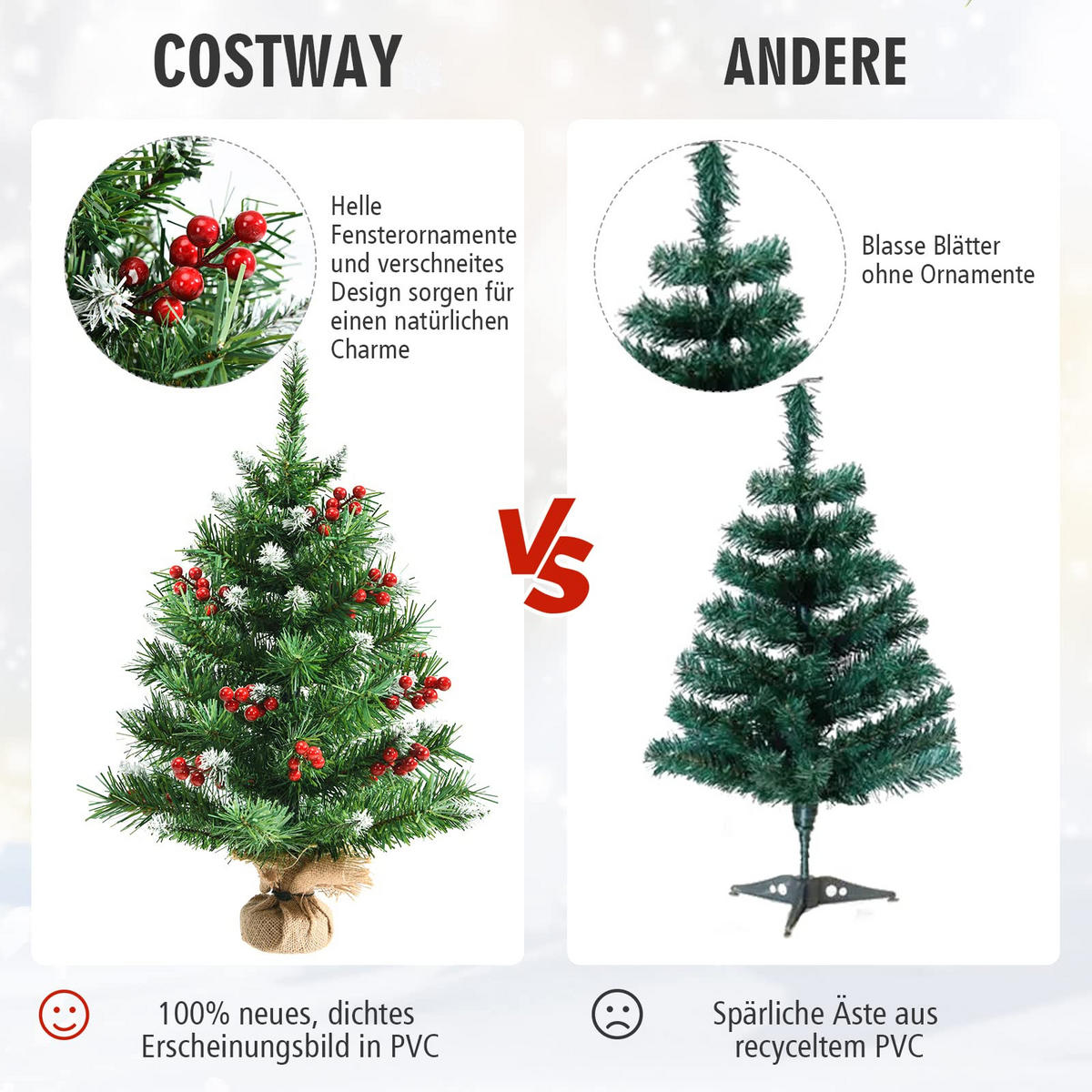 WEIHNACHTSBAUM Mini Tisch Tannenform mit Zementbasis 60 cm grün - Grün, Kunststoff (60cm) - COSTWAY