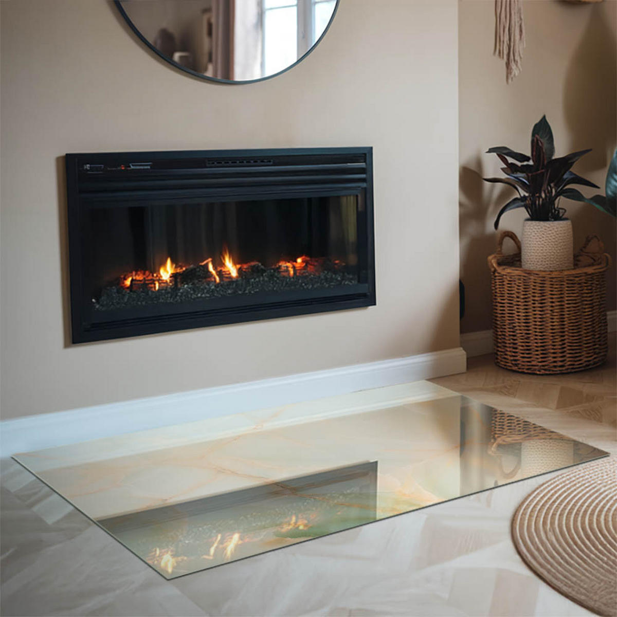 GLASPLATTE für Kamin 120x80 cm - Türkis, Glas (120/80/0.4cm) - TULUP