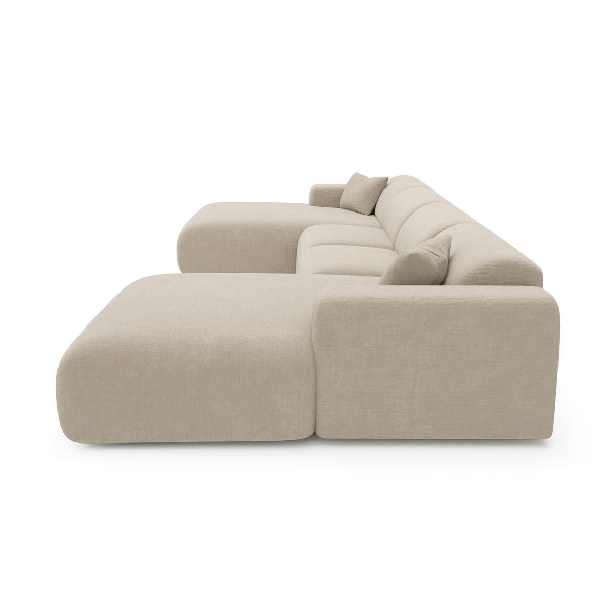 WOHNLANDSCHAFT Texturierter Samt Beige 356cm - Beige, Textil (356/73/166cm) - Sia Home
